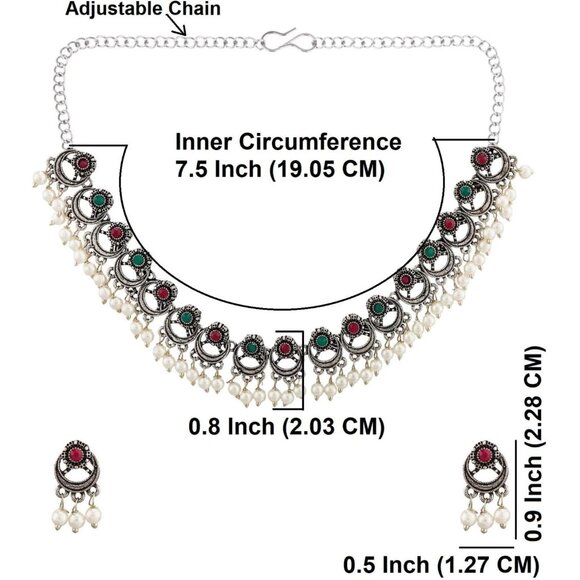 Oxidized Floral Choker Necklace & Earrings Set - Bohemian Statement Jewelry - Picture 4 of 5